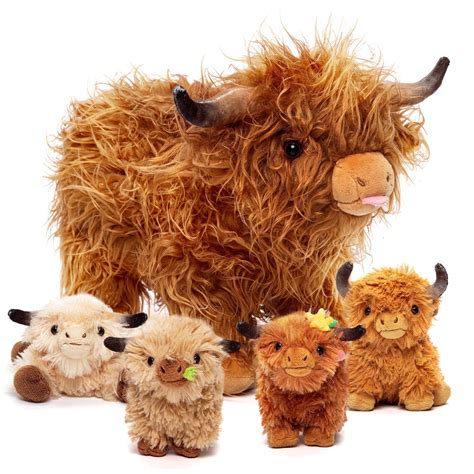 OUOZZZ 10.2" Highland Cow Stuffed Animal with 4 Babies inside, 5Pcs ...