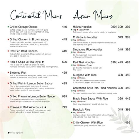 Menu at O'Rica - Tropical Kitchen, Hyderabad