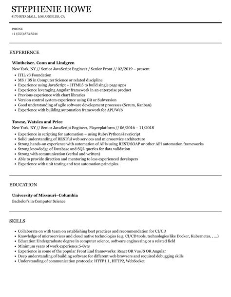 Image result for JavaScript Sample Experence Resume