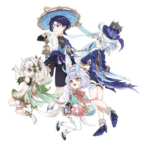 furina, scaramouche, nahida, wanderer, and sigewinne (genshin impact ...