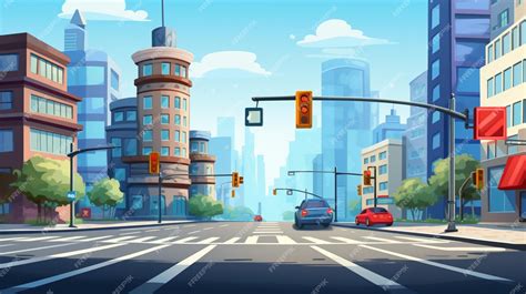 Una ilustración de dibujos animados de una calle con coches pasando ...