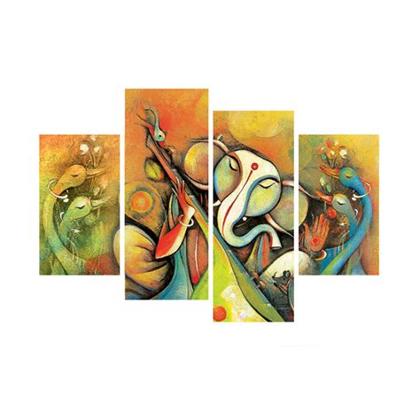 Set of 4 Lord Ganesha Premium Canvas Painting - eCraftIndia Online