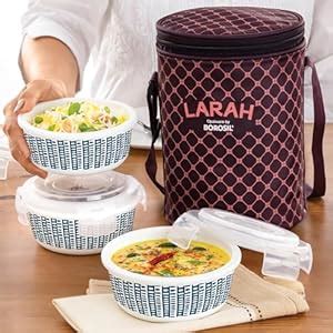 Buy Larah by Borosil Helix Lunch Box With Bag - 3 x 400 ml Microwave ...