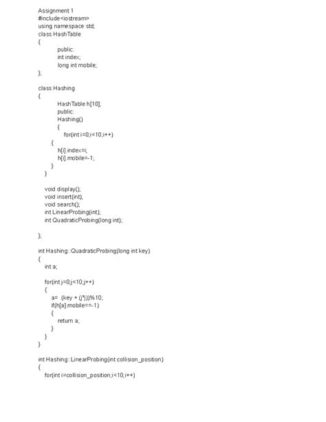 hashing linear and quadratic - Assignment 1 #include using namespace ...