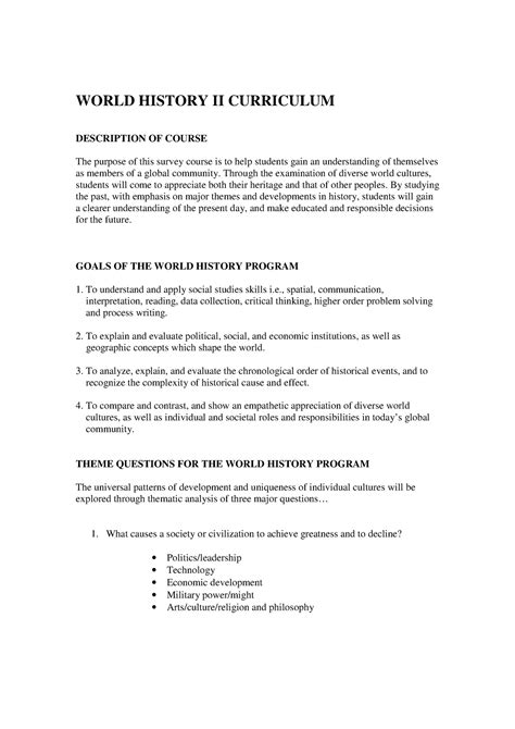 WHII- Curriculum - WORLD HISTORY II CURRICULUM DESCRIPTION OF COURSE ...