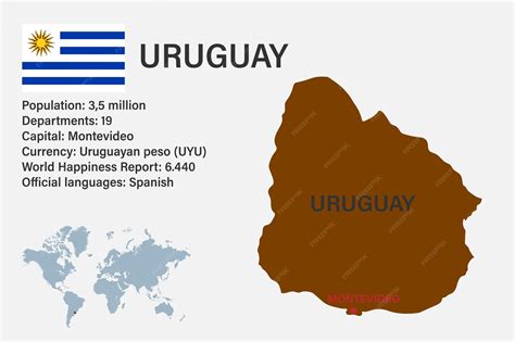 Premium Vector | Highly detailed uruguay map with flag capital and small map of the world