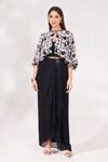 Buy Black Crepe, Chiffon Beads, Sequins, Cut Floral Vine Print Cape ...
