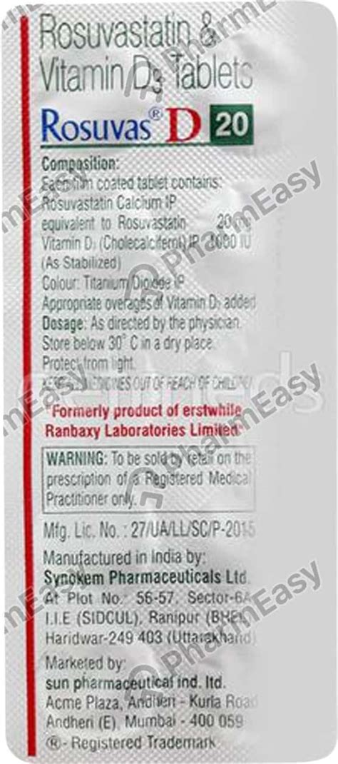 Buy Rosuvas D 20mg Tablet Online at Flat 15% OFF | PharmEasy
