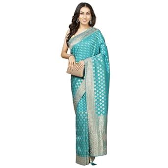 Meena Bazaar Women's Art Silk Rama-Green Banarsi Woven Sarees With ...