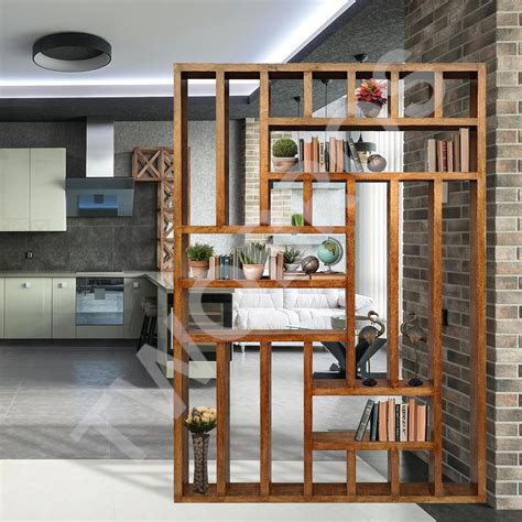 Urbane Crafts Wooden Room Divider with Multiple Storage Shelfs