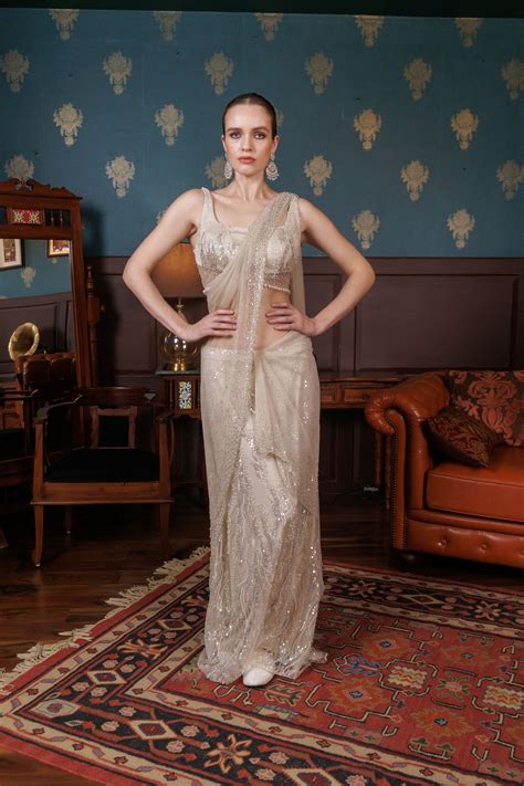 Champagne Sparkles Embellished gold Glitz saree – Mohi fashion