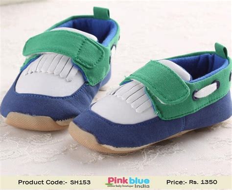 Elegant Party Shoes for Children in Blue, Green and White Color