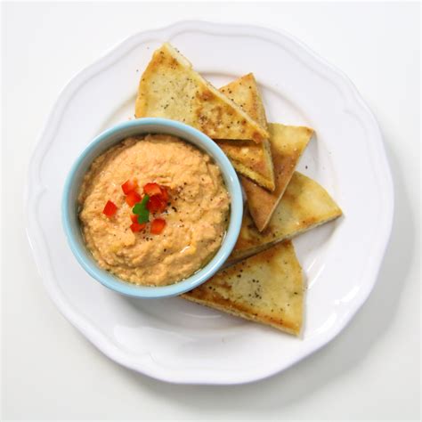 Pita Chips with Roasted Red Pepper Hummus | Chef Julie Yoon