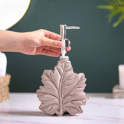 Taupe Leaf Shaped Ceramic Soap Dispenser Online - Premium Dispenser ...
