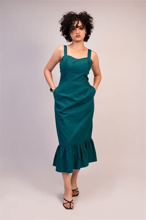 Turquoise Blue Ruffled Dress with Smocked Back and Pockets – Panthera