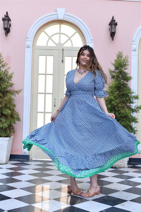 Elegancy Puff Sleeves Cotton Long Dress