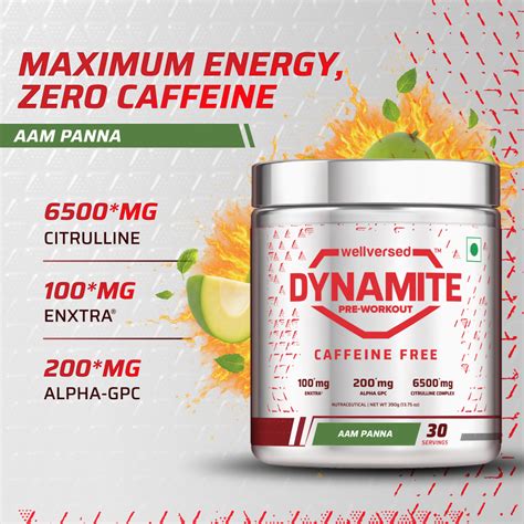 Dynamite Pre-Workout Caffeine Free (390g, 30 Servs) | Aam Panna ...
