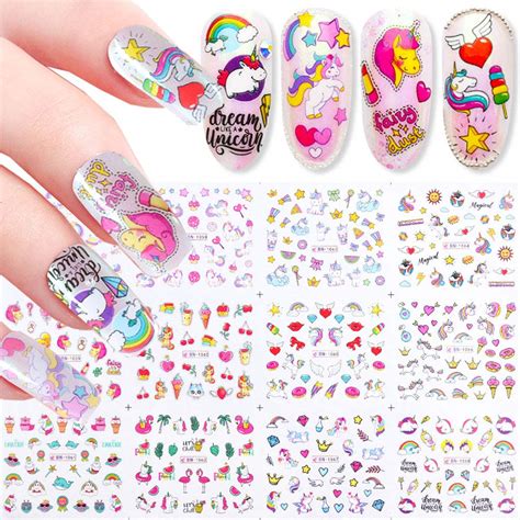 Buy TOFD Unicorn Nail Stickers for Women Girls Fingernail Decorations ...