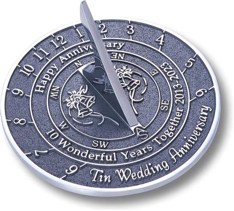 Amazon.com: Anniversary Sundial Gift for 10th Tin Wedding Anniversary ...