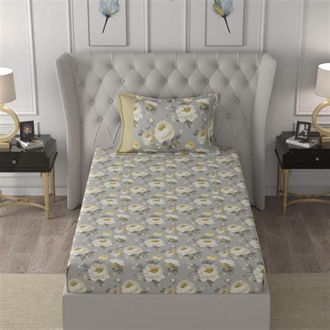 Buy MASPAR Regency Grey Floral Print Cotton Single Bedsheet Set ...