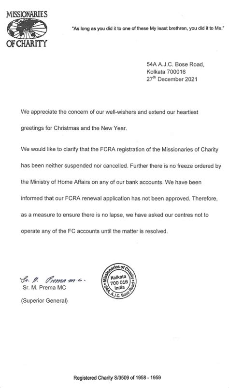 Missionaries of Charity Says FCRA Renewal Not Approved by MHA, But 'No ...