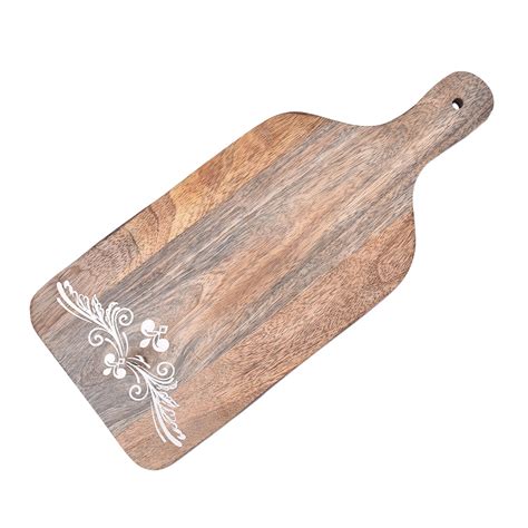 Rectangular Wooden Chopping Board with a Handle With Floral Design