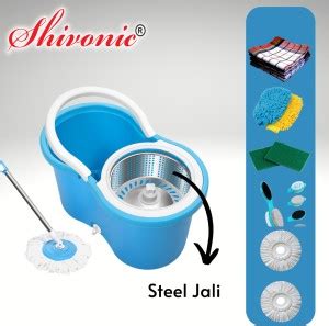 Shivonic Magic Dry Bucket Mop - 360 Degree Steel Spin Wringing Combo ...