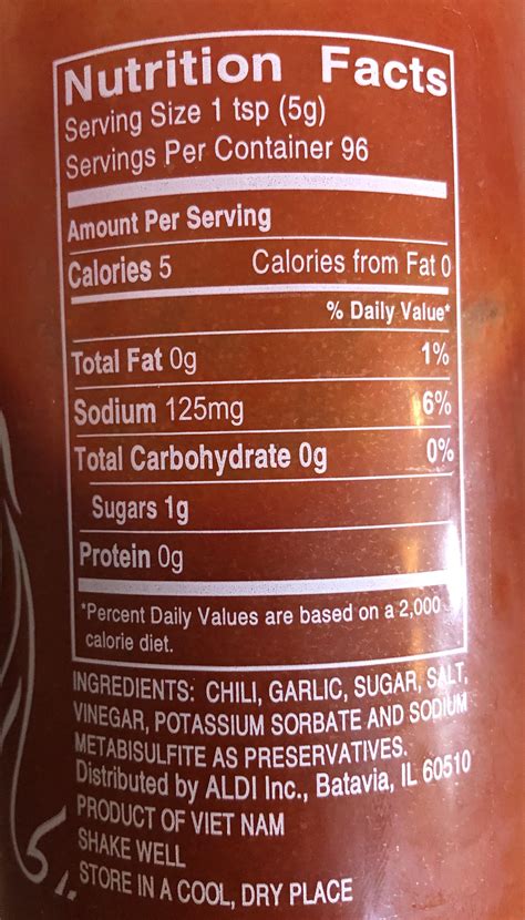 Sriracha Nutrition