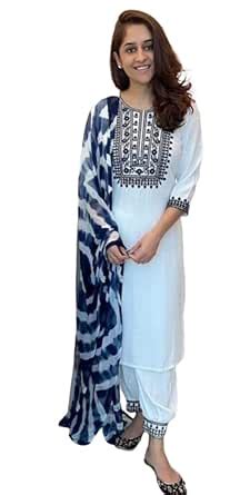 Buy J.Kanji Sequence Embroidery Work A-Line Kurta With Bottom & Dupatta ...