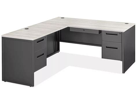Industrial Office L-Desk – 66 x 78", Gray Top, Black Base H-9731 - Uline
