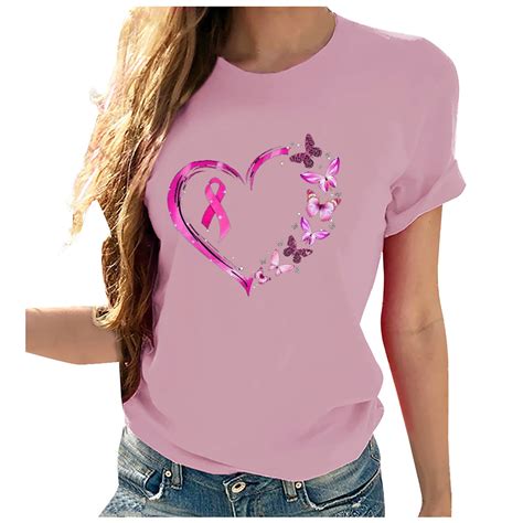 Lolmot Pink Ribbon Shirts for Women Breast Cancer Awareness T-Shirt ...
