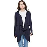 HYPERNATION Grey Color Cotton Blend Shawl Collar Waterfall Shrug for ...