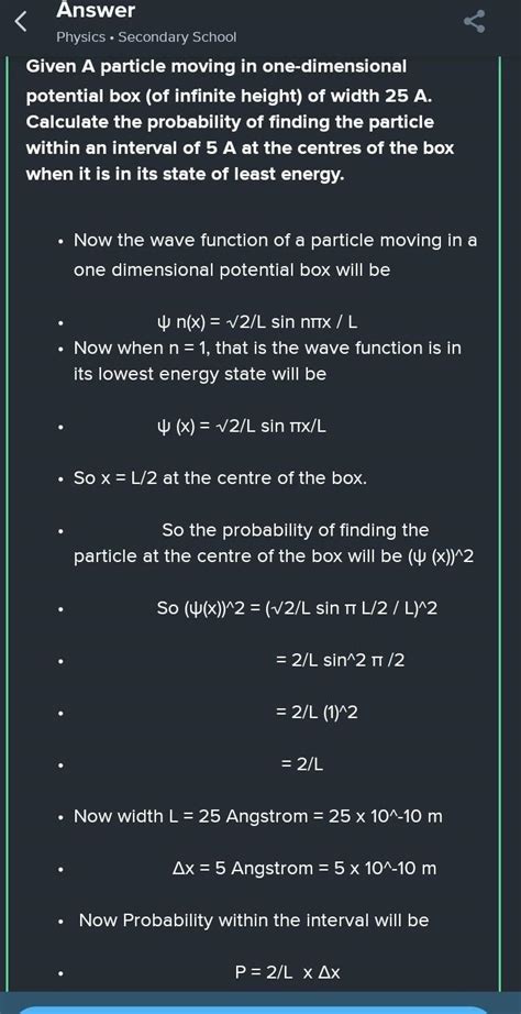 A particle is moving in one dimensional box potential box of infinite ...