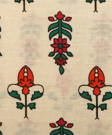 Cream Colour Buti Print Cotton Fabric ( 2 Meter )