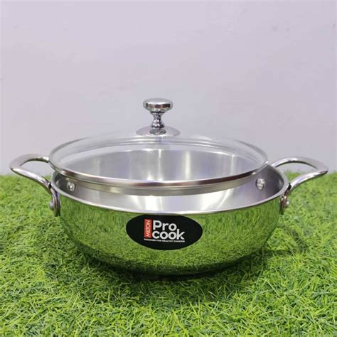 MILTON Procook Sandwich Bottom Kadhai 24 cm diameter with Lid 2.8 L ...
