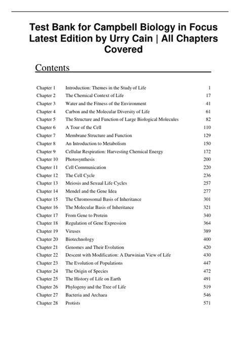 Test Bank for Campbell Biology in Focus Latest Edition by Urry Cain ...