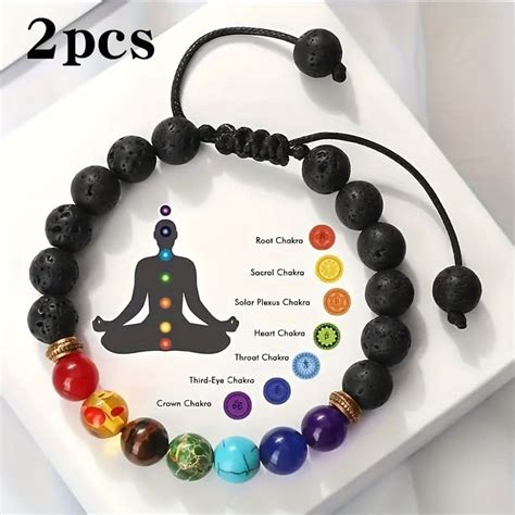 7 Chakra Lava Stone Healing Bracelets, Adjustable Pair – bshopy.in