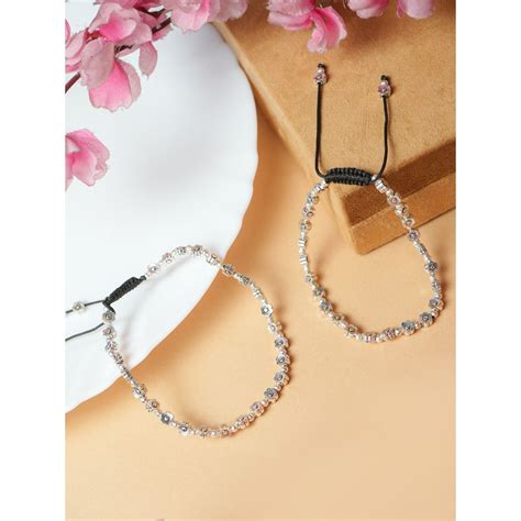 Buy VIRAASI Silver Sliver Plated Flower Thread Anklets Online
