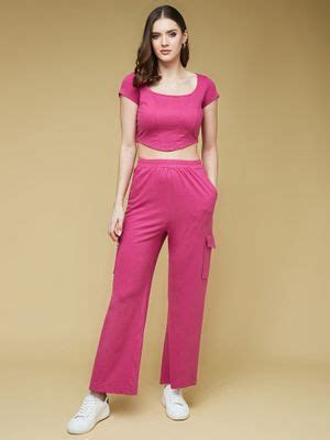 Buy LIFE WITH POCKETS Womens Casual Pink Solid Co-Ord (Set of 2) Online