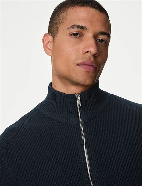 Buy Cotton Blend Funnel Neck Zip Up Jumper at Marks & Spencer