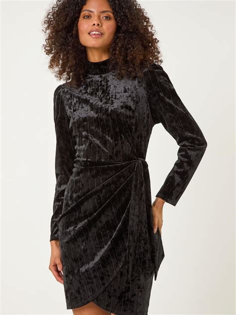 Buy Roman Black Velvet High Neck Stud Bodycon Dress from Next India