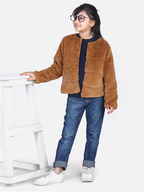 Girls Brown Faux Fur Open Jacket – Stylestone