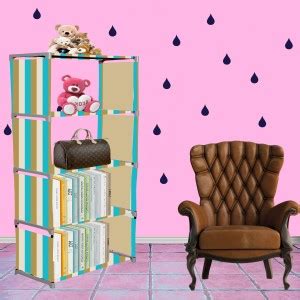 Furnbolo Beige Strip Print 5 Layer Simple Bookshelf/Multipurpose Rack ...