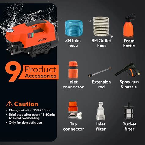 AGARO Supreme High Pressure Washer, Car Washer, 1800 Watts Motor, 120 ...