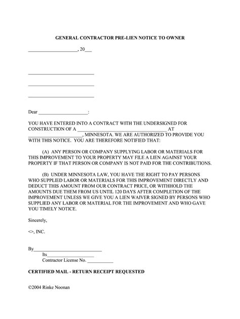 Minnesota Notice Of Intent To Lien Form - Fill Online, Printable ...