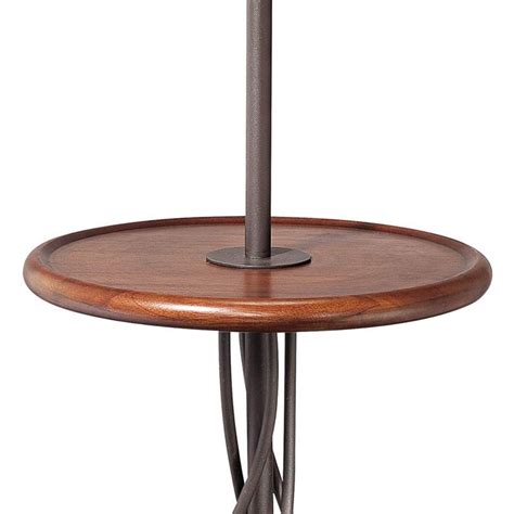 Iron Twist Base Wood Tray Table Floor Lamp - AptDeco