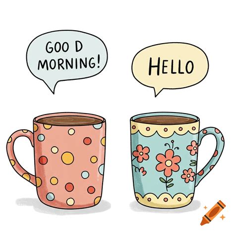 Decorated coffee mugs with speech bubbles clip art on Craiyon