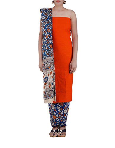 Buy Unnati Silks Women Unstitched Orange-Blue Pure Cotton Kalamkari ...