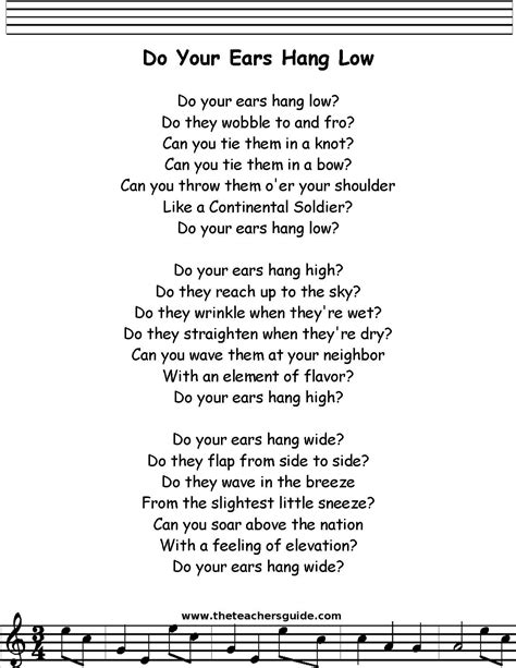 Do Your Ears Hang Low Lyrics, Printout, MIDI