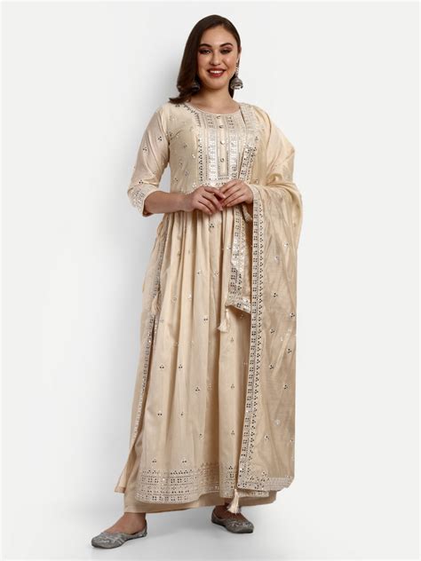 Biscuit Colour Chanderi Silk Nyra Kurta Pant Set with Dyable Dupatta ...